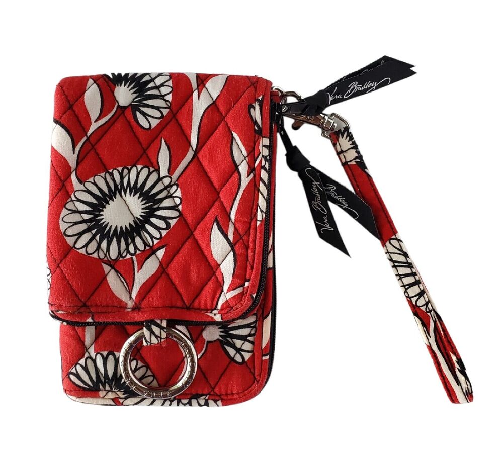 VERA BRADLEY Double ID Wristlet Purse Deco Daisy Red Black White Logo